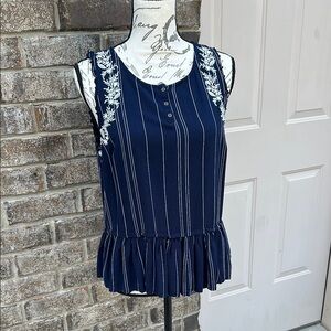 LC Lauren Conrad Blue Embellished Peplum Blouse